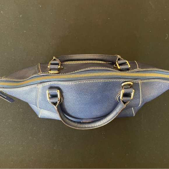 Dooney & Bourke Sydney Saffiano Leather Navy Satchel with Gold Accents - Picture 6 of 10